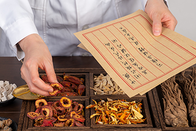 Reception area of acupuncture clinic with seating, potted plants, and front desk